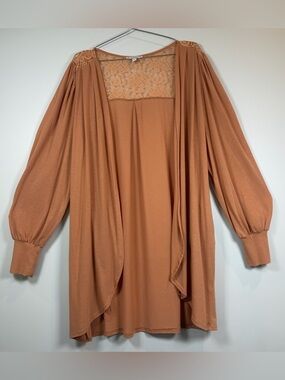 L Love Lace Yoke Open Cardigan in Rust Orange